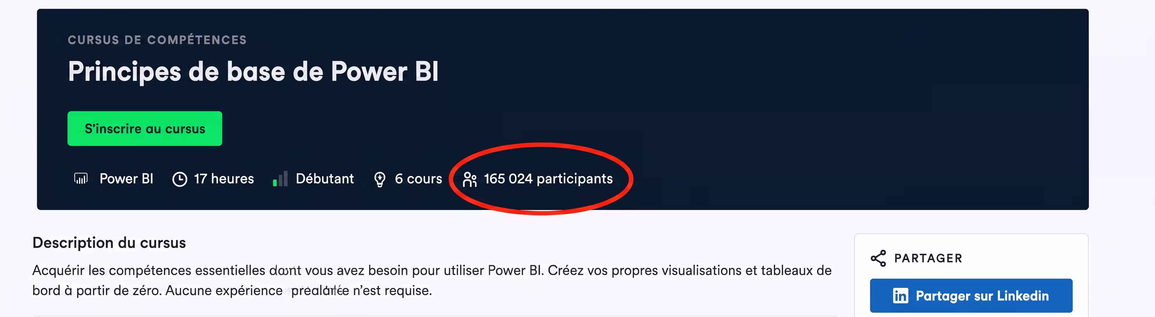En-tête du cours Power BI sur DataCamp